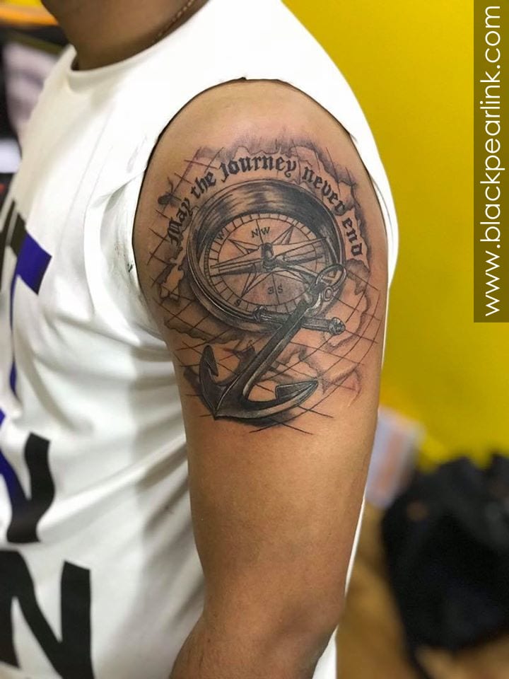 compass tattoo with anchor