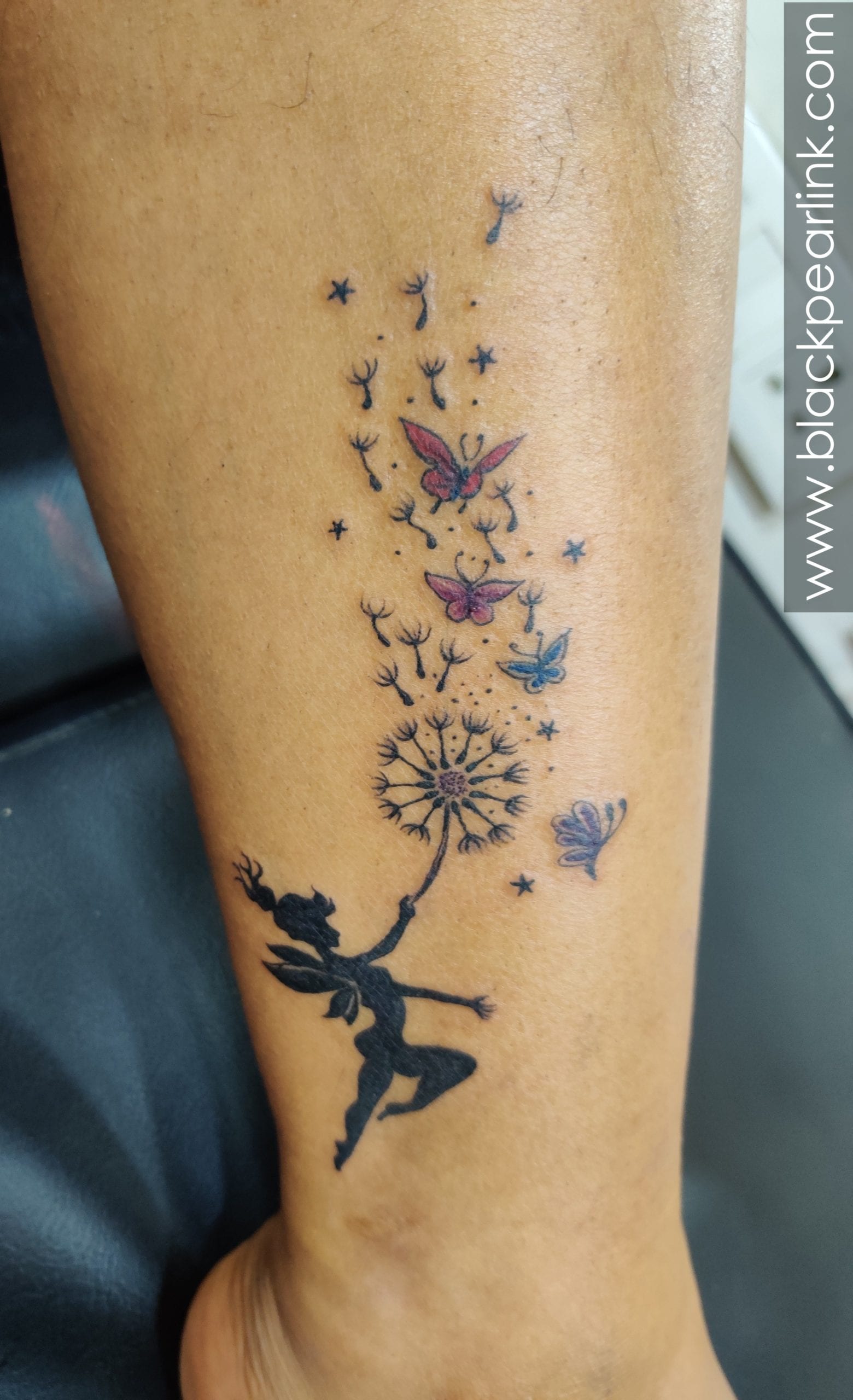 Dandelion Flowers Tattoo on Calf
