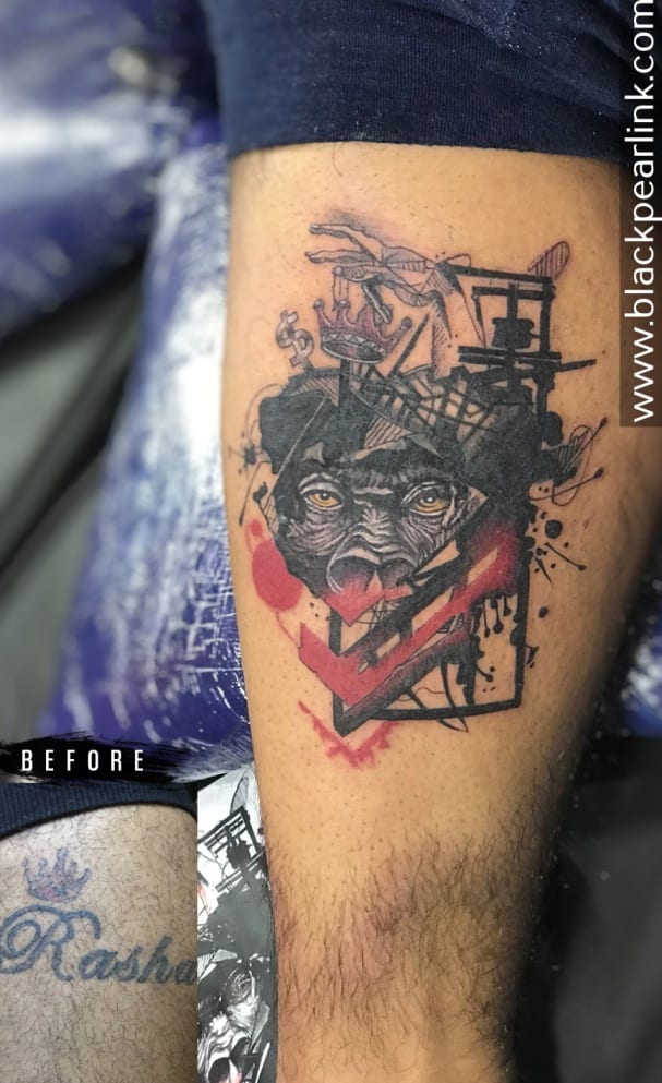 Coverup Tattoo with Spine-chilling Gorilla Eyes