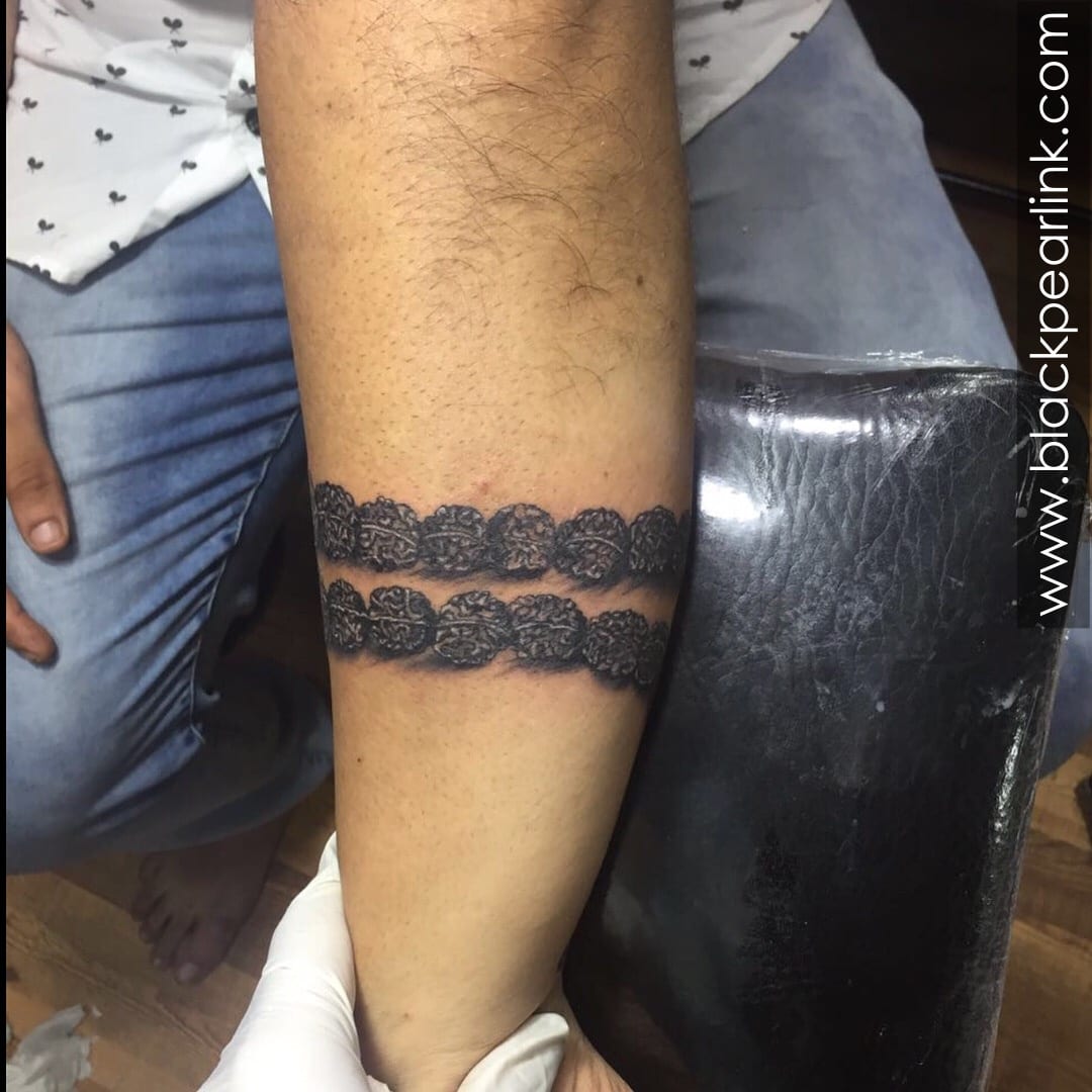 Forearm Band Tattoo with 3D Rudraksha