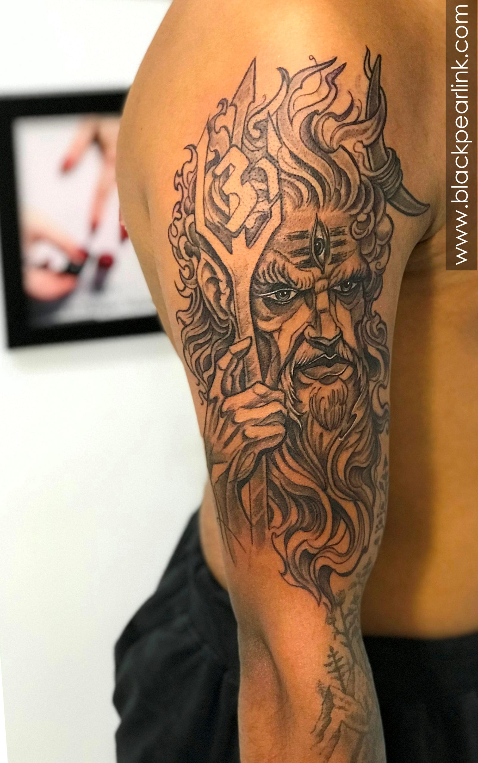 Greek Styled Shiva tattoo with Trident