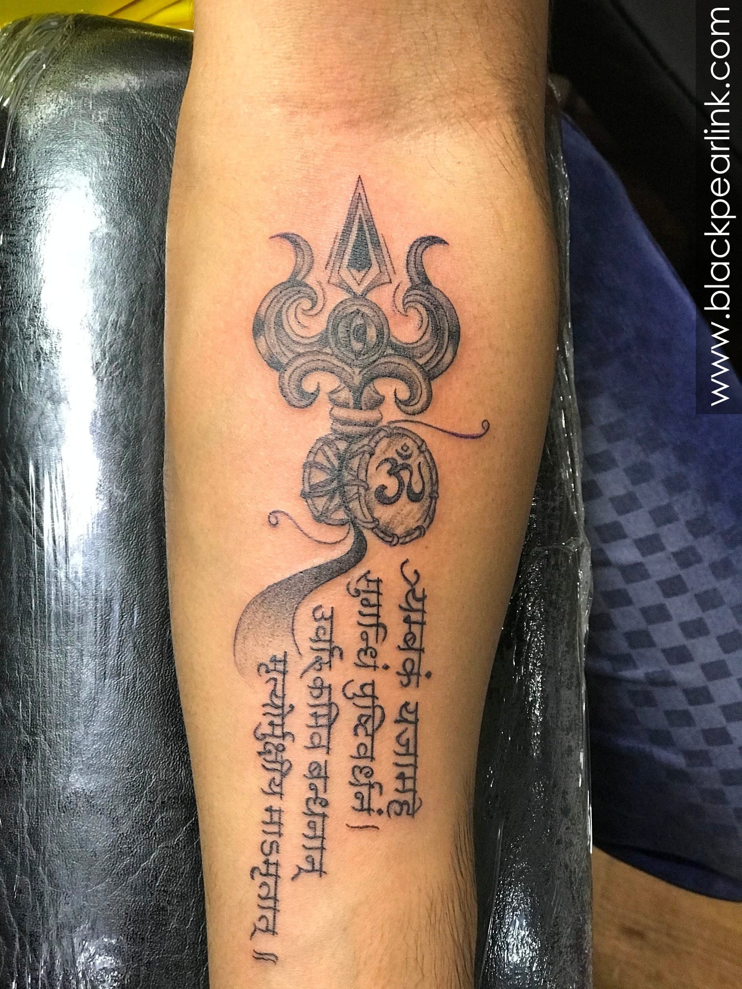 Mahamrityunjaya Mantra Tattoo with Trishul