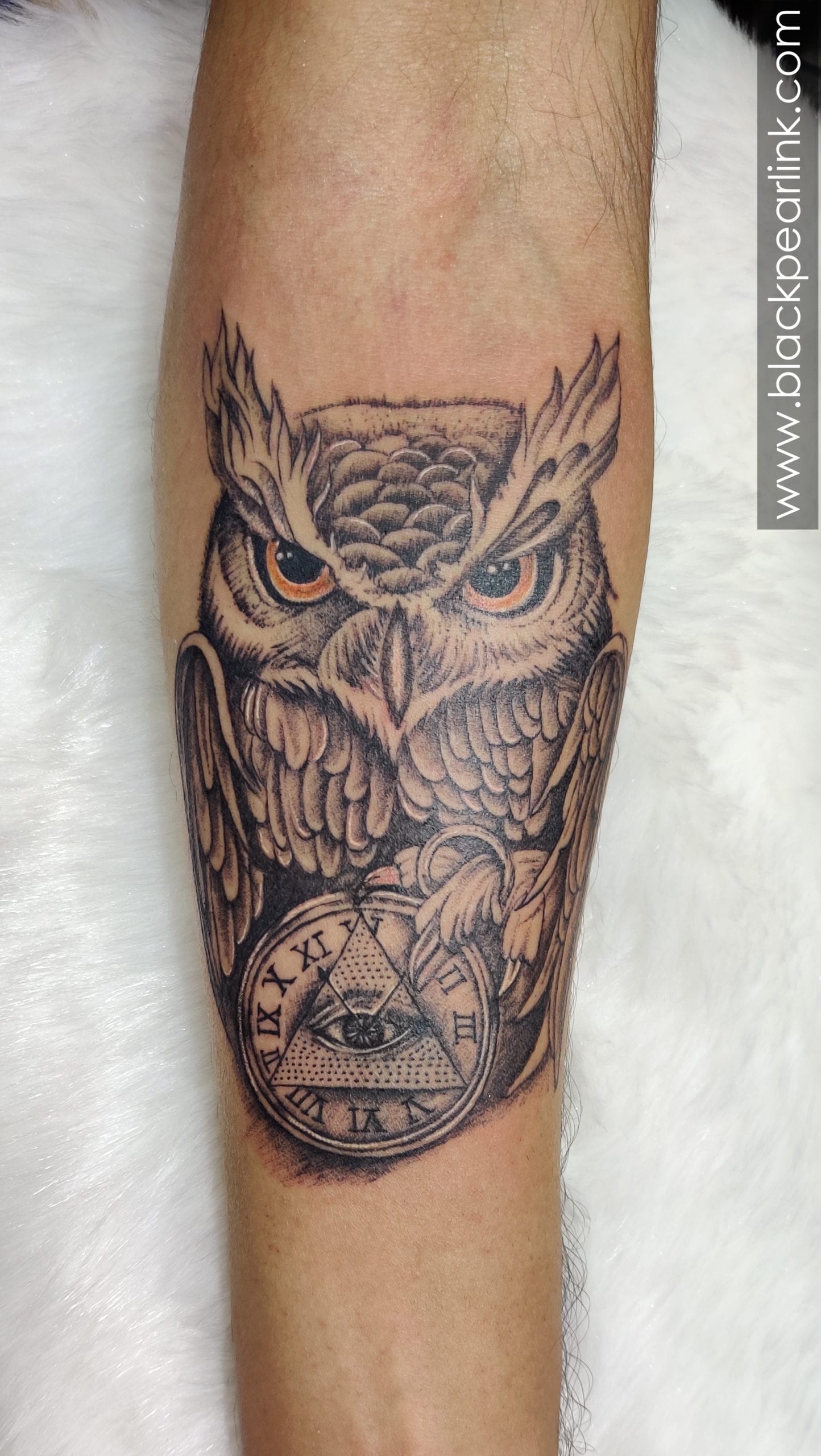 Owl Tattoo with Clock