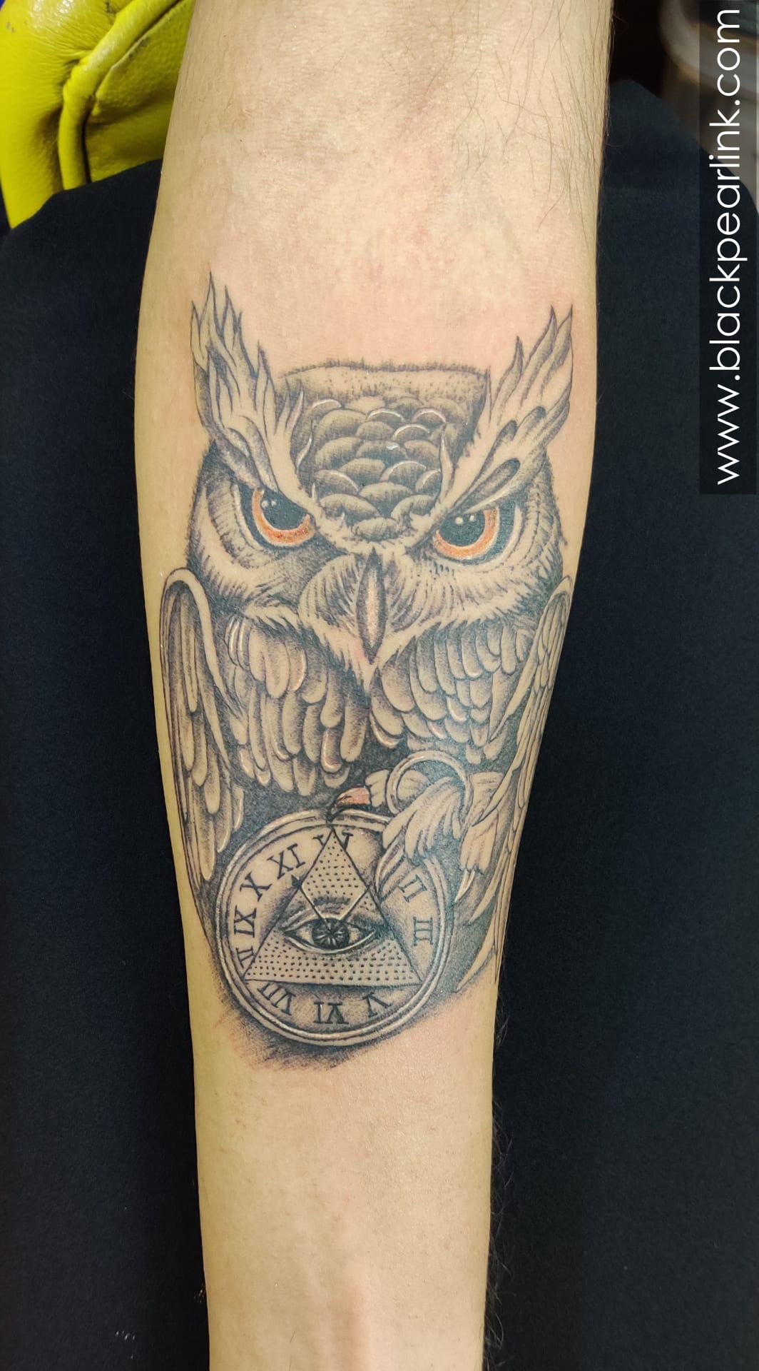 Owl Holding Clock Tattoo