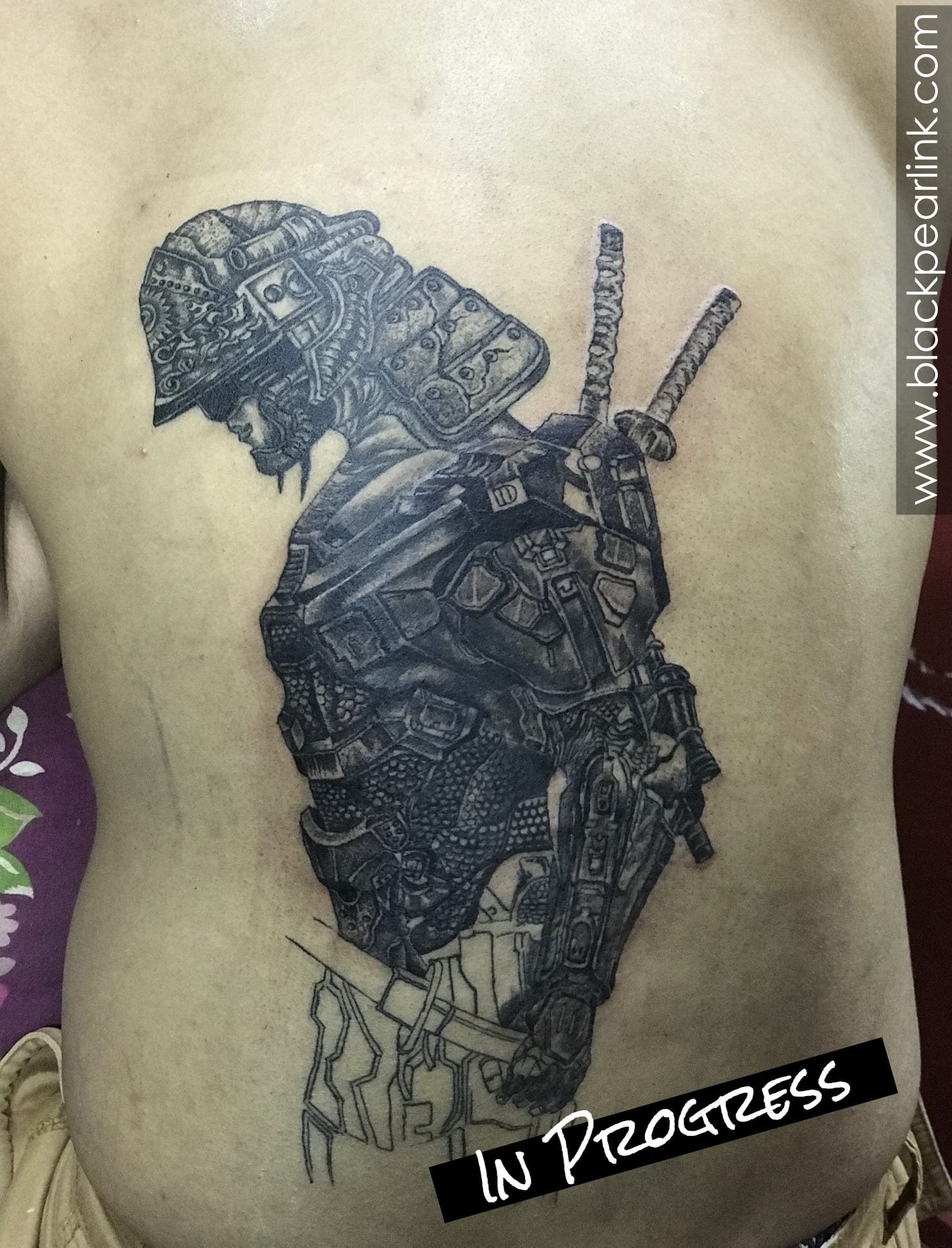 Realistic Warrior Samurai Tattoo on Back
