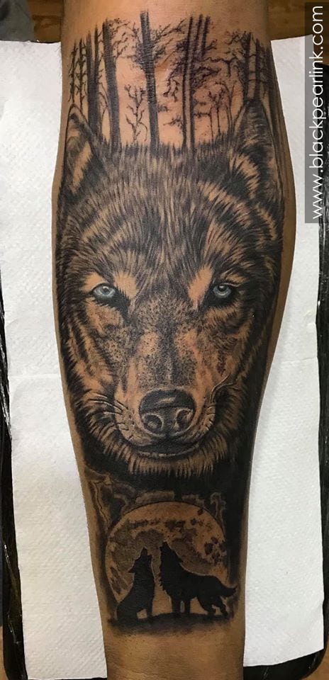 Realistic Wolf Tattoo with Forest Concept