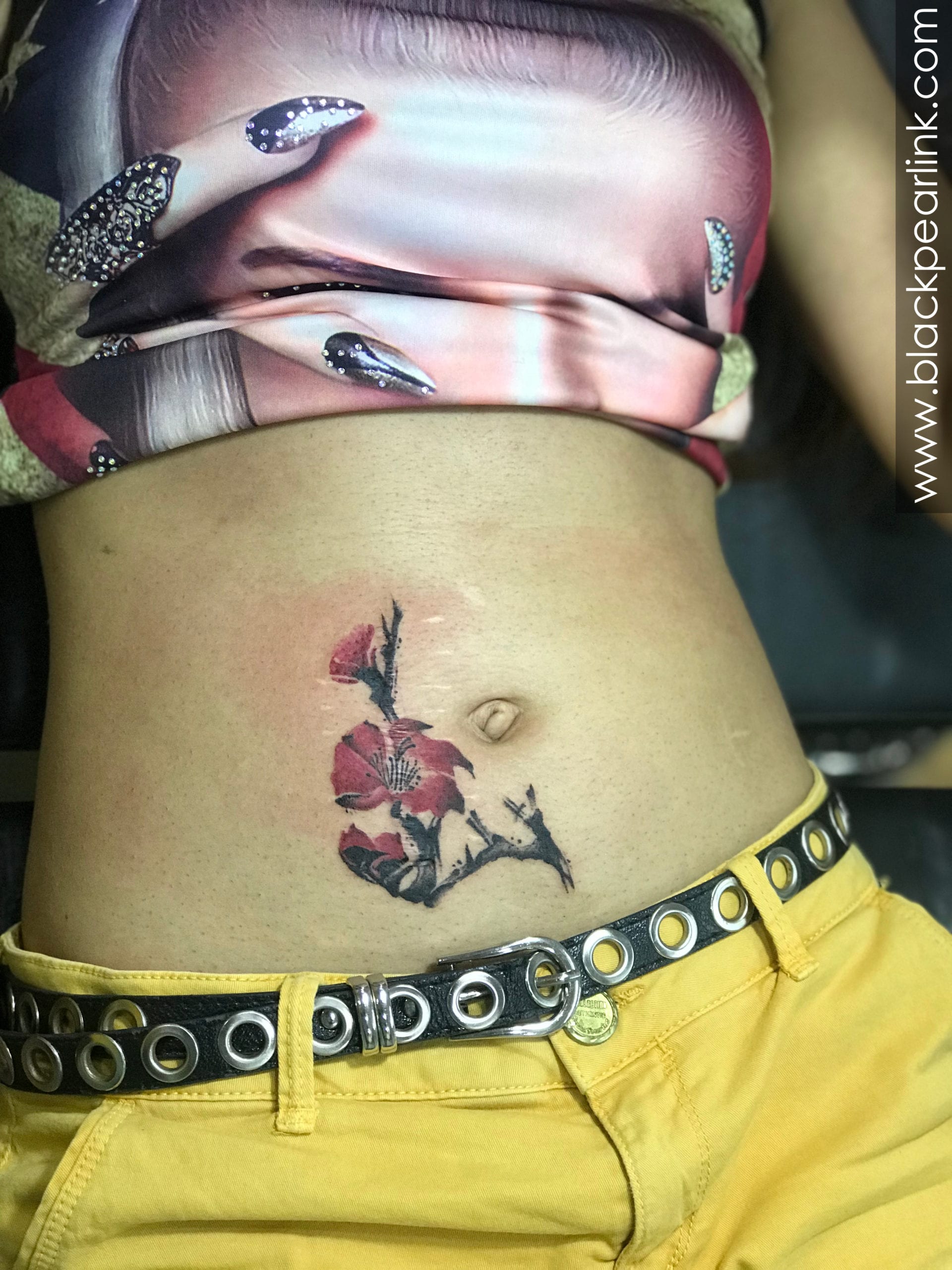 Sexy Flower Navel Tattoo Stickers Long Belly Abdomen Waist Back Arm Thigh  Chest Waterproof Temporary Tattoos for Women Girls