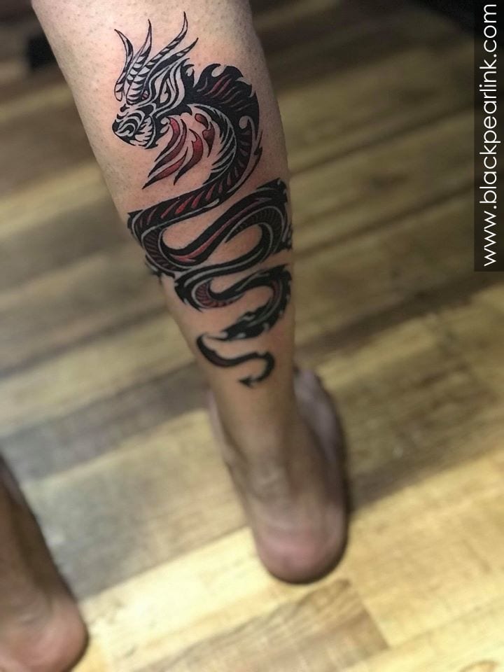 Sharp Dragon Tattoo on Calf