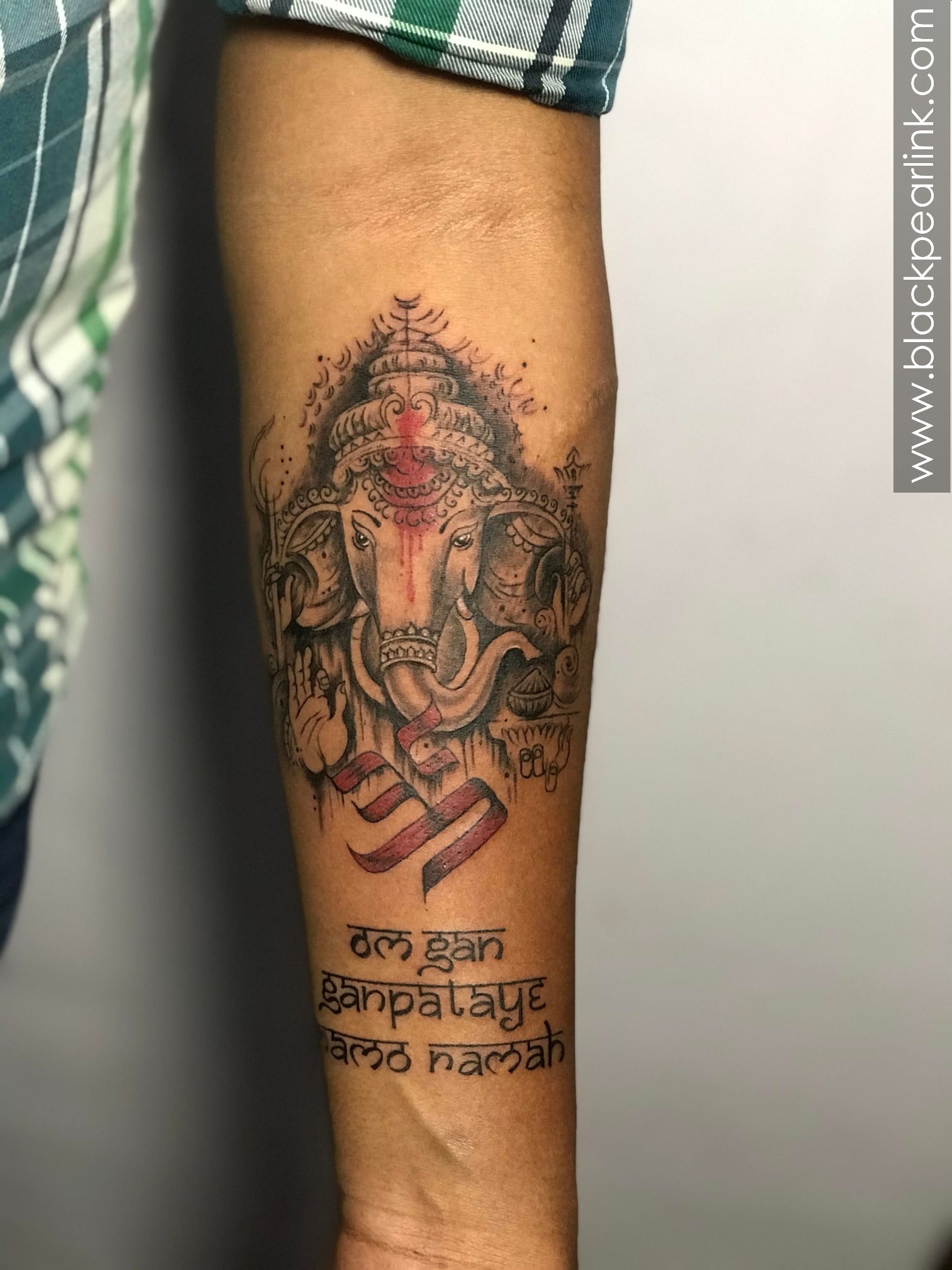 Ganesha tattoo with Shree Ganesh Mantra